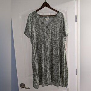 Indigo Rose 2X Green Floral Dress With Button Front & Short Sleeves